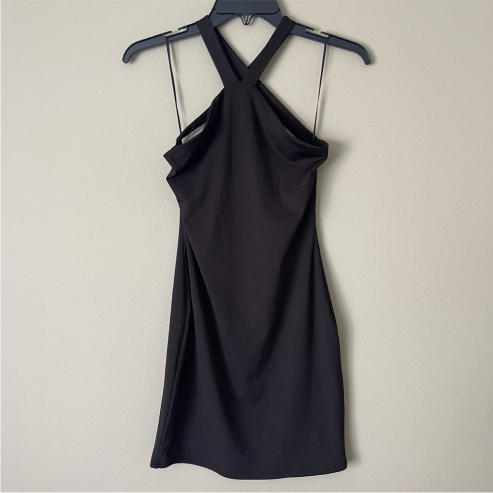 Naked Wardrobe Dress Womens L Black Halter‎ Short Crisscross Straps Chic